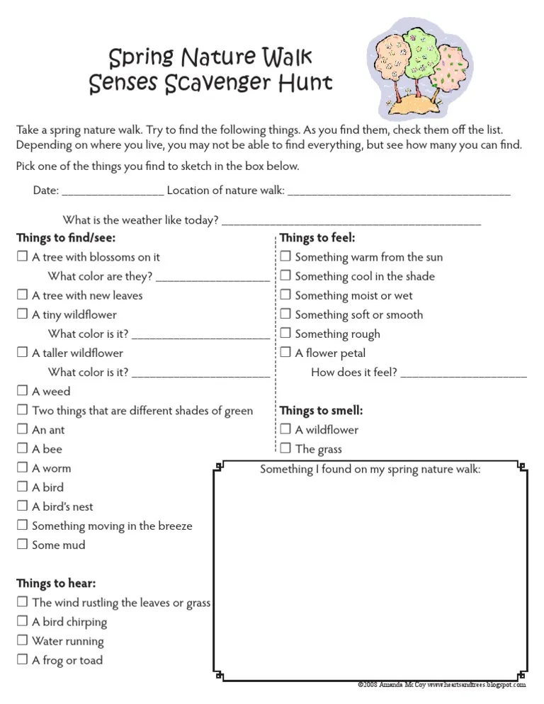 A third-grade worksheet for observing nature during a walk, featuring prompts for writing and drawing. Take a Nature Walk Worksheet for Addition Activities in Third Grade.