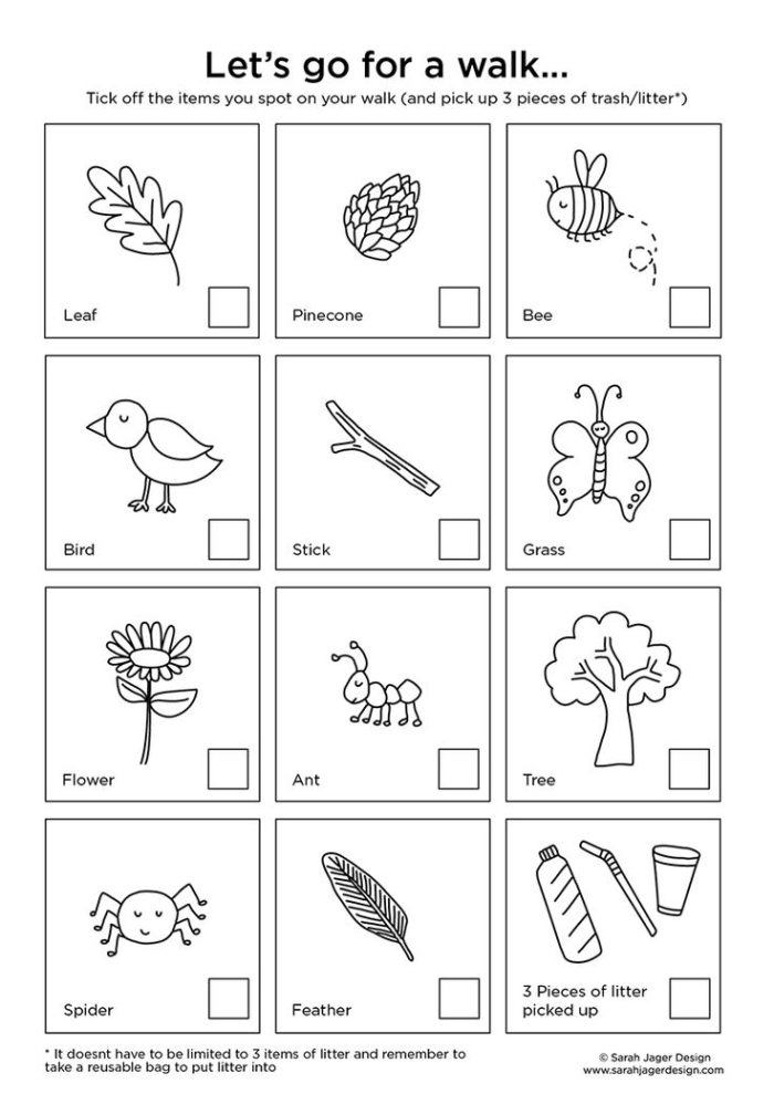 Nature walk worksheet for third graders to record observations of wildlife and sounds