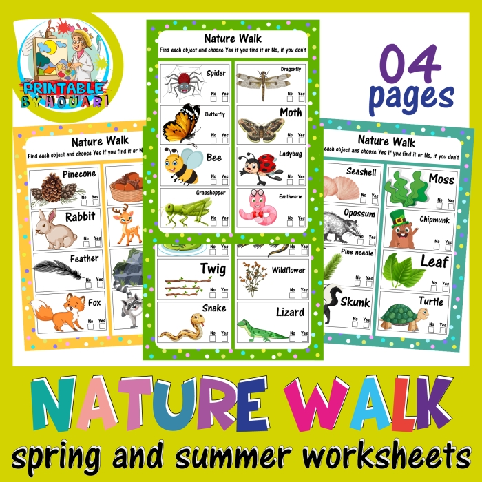 Third grade worksheet for taking a nature walk, prompting observations of plants and animals