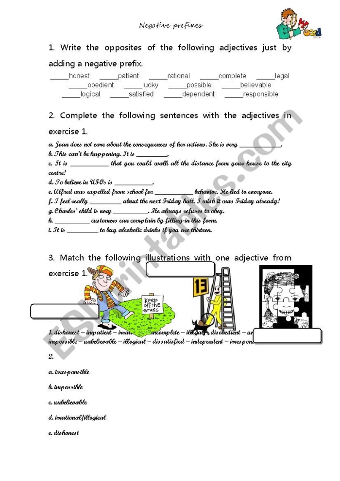 Negative Nancy Prefixes Worksheet for Third Grade Number 15 Third grade student completing a prefixes worksheet about Negative Nancy