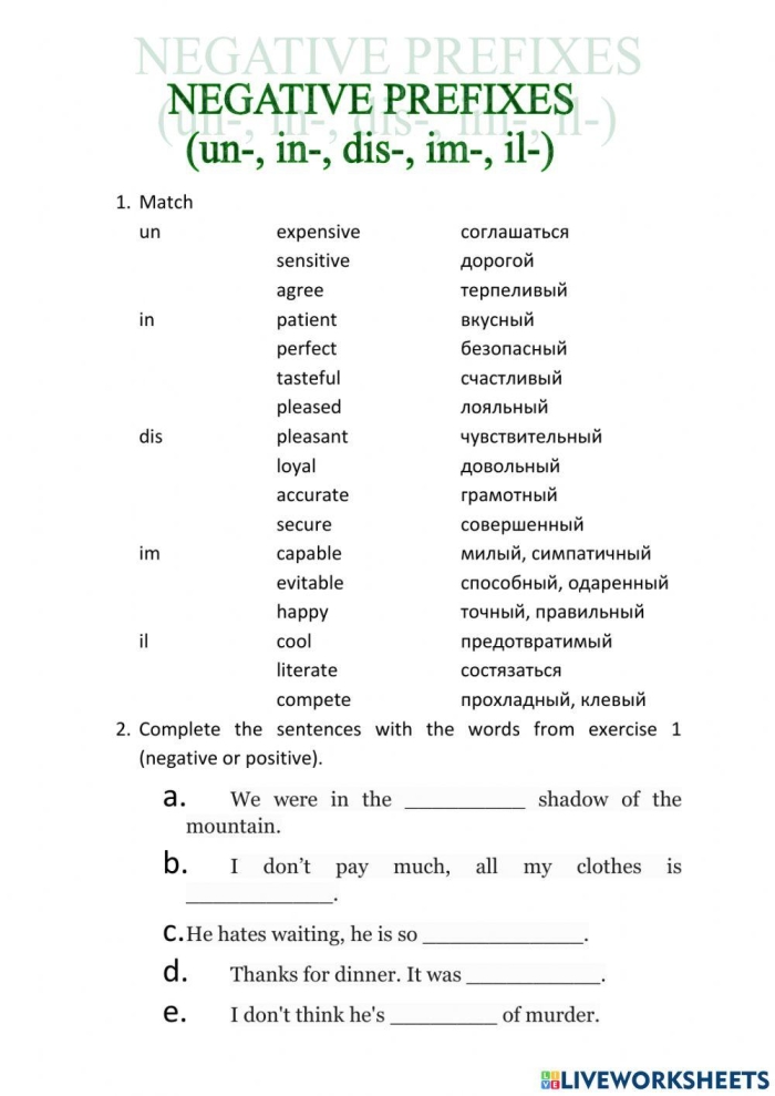 Prefixes: Negative Nancy worksheet activity for elementary students learning to add prefixes to root words Third grade student worksheet showing prefix exercises where children add negative prefixes to complete sentences about a character named Negative Nancy