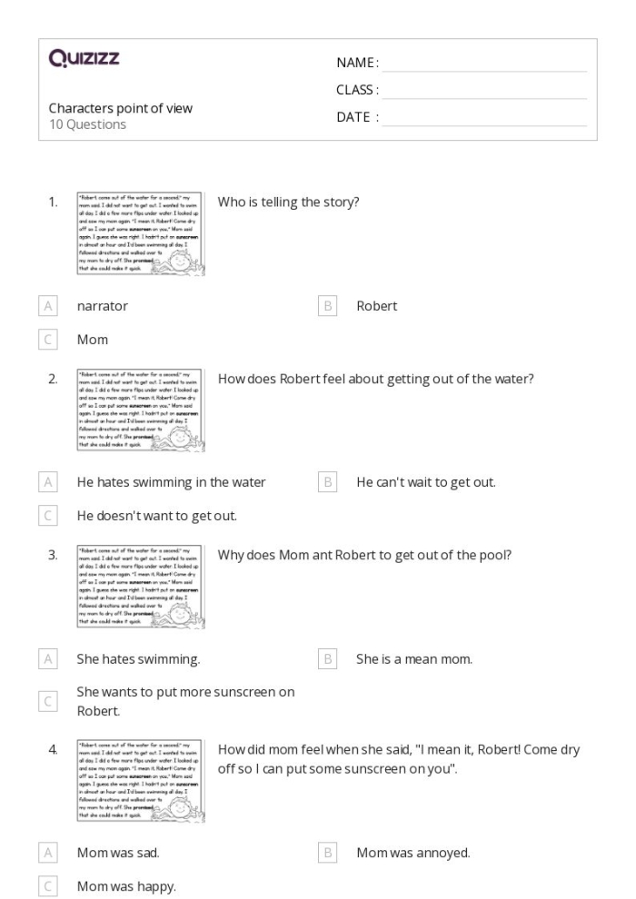 Point of View: Being the New Kid worksheet for reading practice Worksheet for third graders exploring the point of view of a new kid character
