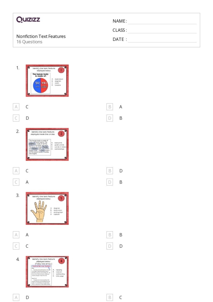 Third grade students learning about kangaroos while practicing text features and comprehension skills on a nonfiction worksheet