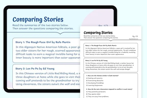 Worksheet showcasing students comparing two nonfiction texts on a shared topic