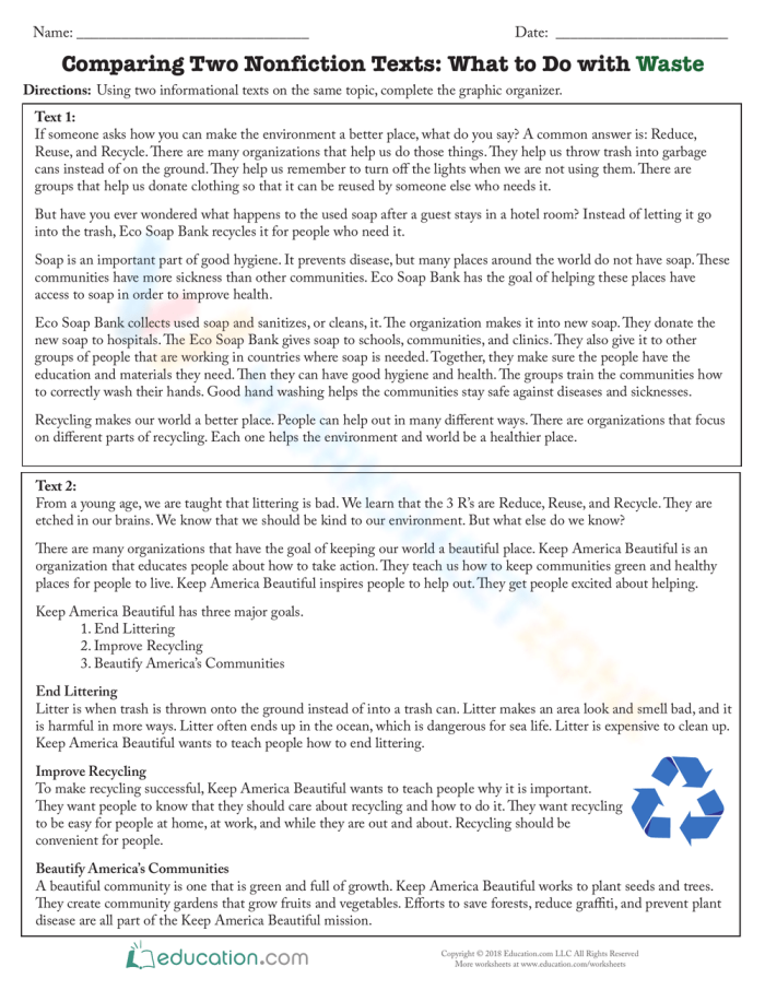 Worksheet for comparing two nonfiction texts about the influence of the sun, designed for third graders. Comparing Two Nonfiction Texts: The Influence of the Sun worksheet for third grade students.