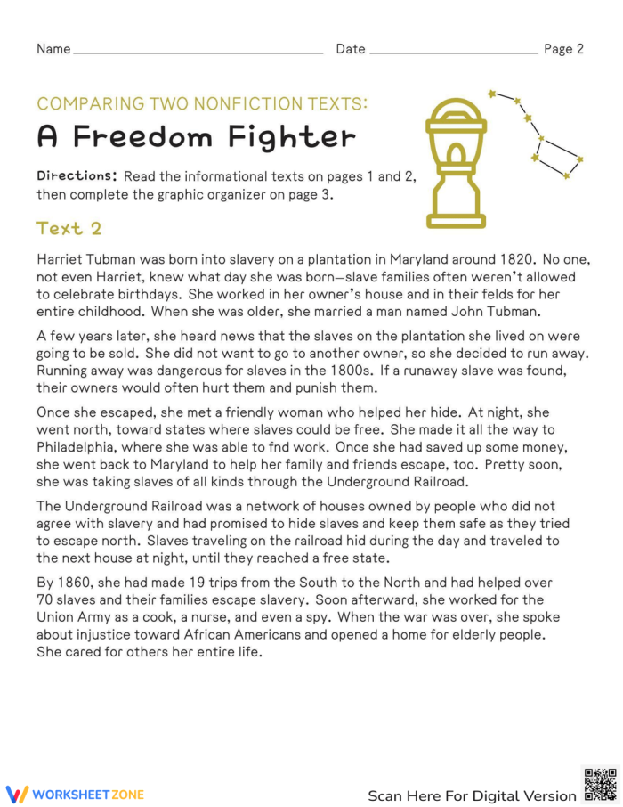 Third grade students comparing two nonfiction texts about a single topic on a worksheet