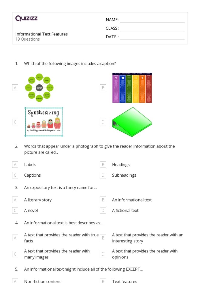 Worksheet focusing on text and text features for third graders to enhance comprehension skills. Engaging activity titled "Working Together: Text and Text Features" for measuring understanding in nonfiction reading.