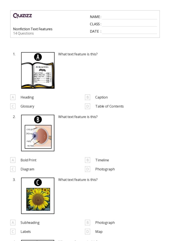 Third grade students learning about kangaroos while practicing text features and comprehension skills on a nonfiction worksheet