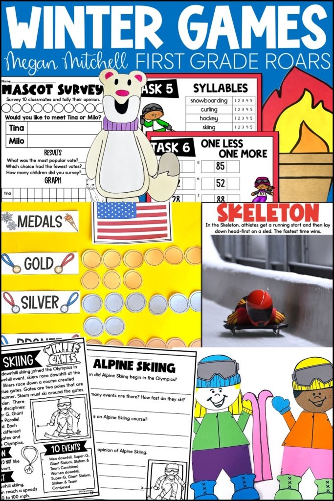 Third grade students using a winter sports worksheet to identify nonfiction text features