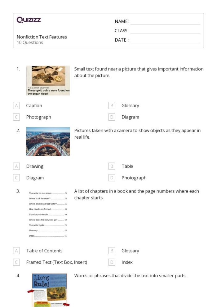 Third grade worksheet page showing kangaroo facts with text features and comprehension questions for practicing nonfiction reading skills