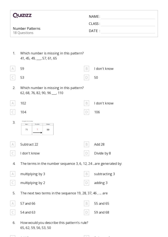 Follow the Rules: Number Patterns worksheet for third grade students Worksheet showcasing number patterns for third graders to enhance problem-solving skills