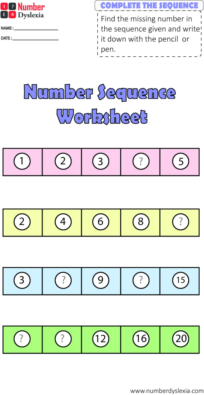 Third grade math worksheet featuring eighteen number sequence problems for students to solve