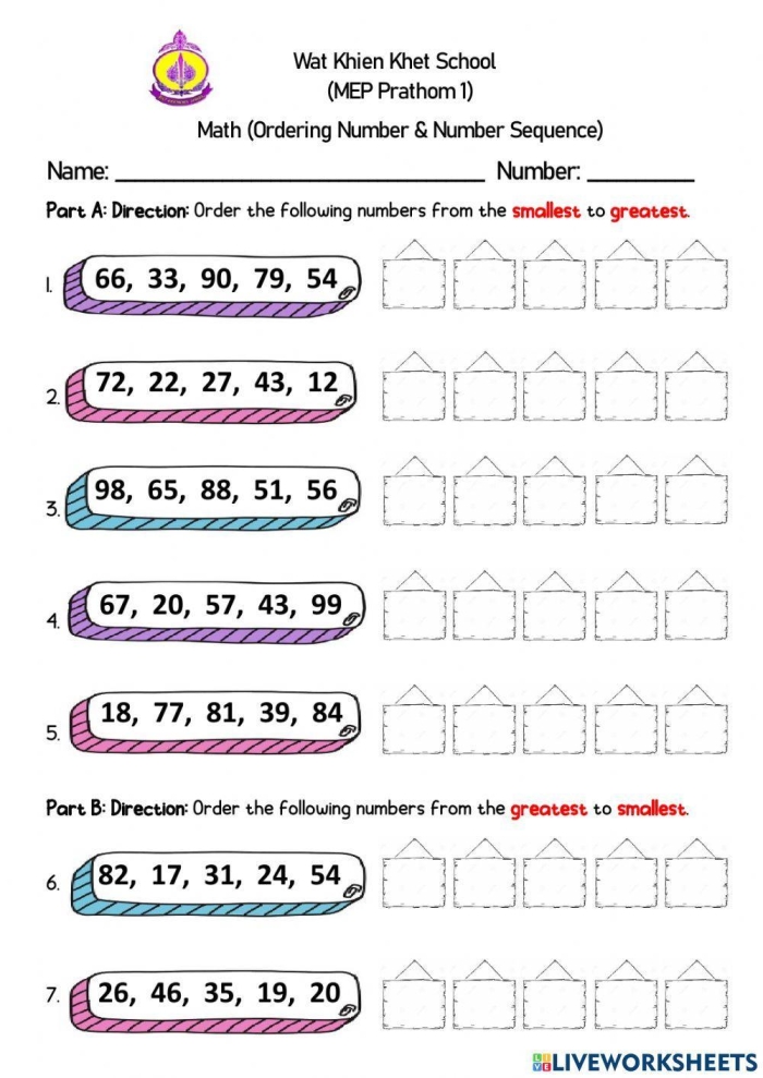 Third grade math worksheet showing 18 number sequence problems with missing numbers for students to solve using logic and number sense