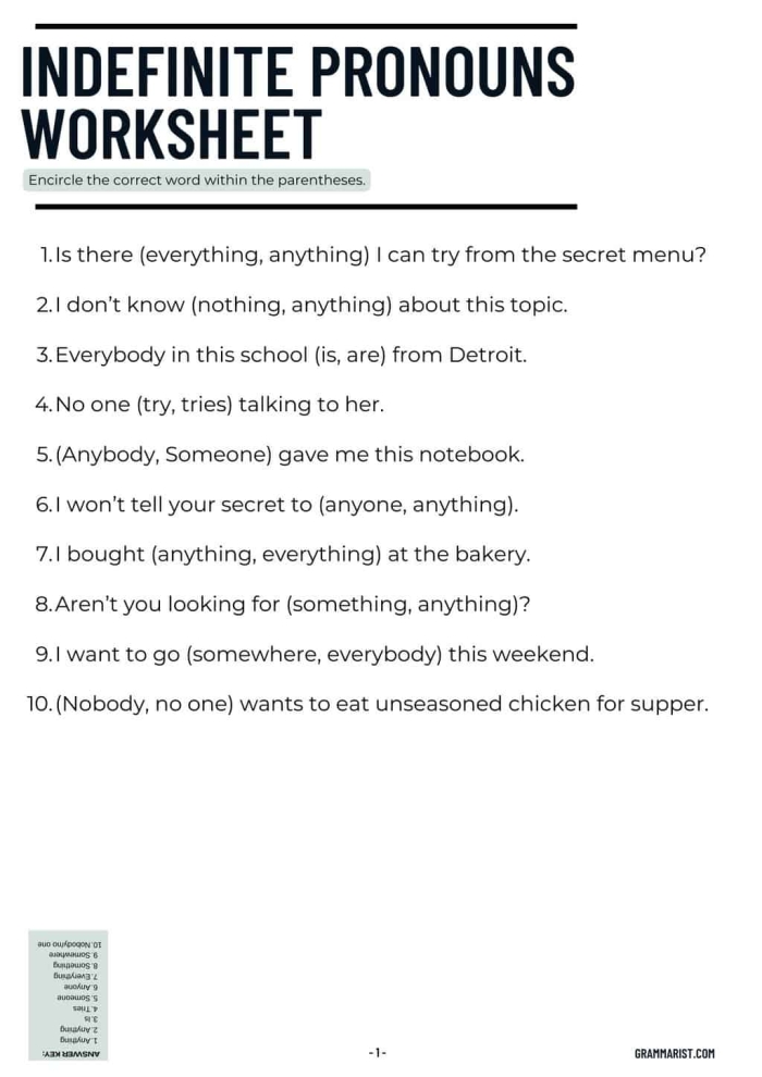 Third grade student completing a grammar worksheet on replacing nouns with object pronouns