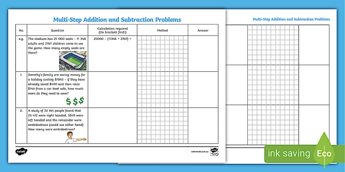 Multi-Step Subtraction and Division Problems Worksheet 7 Third grade students practice ocean themed math problems involving subtraction and division