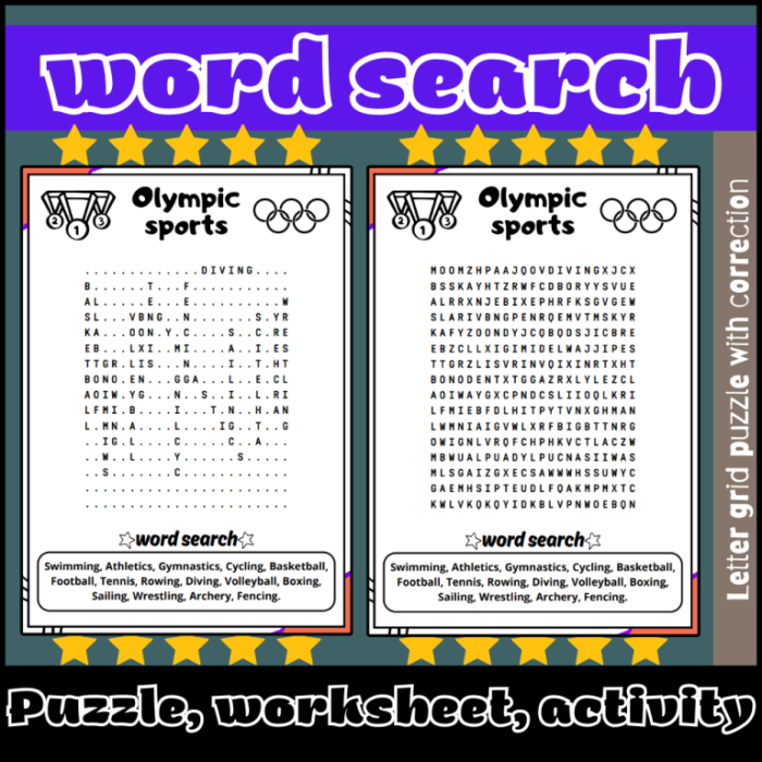 Fun Olympic-themed word search worksheet for third graders to enhance their logic skills.