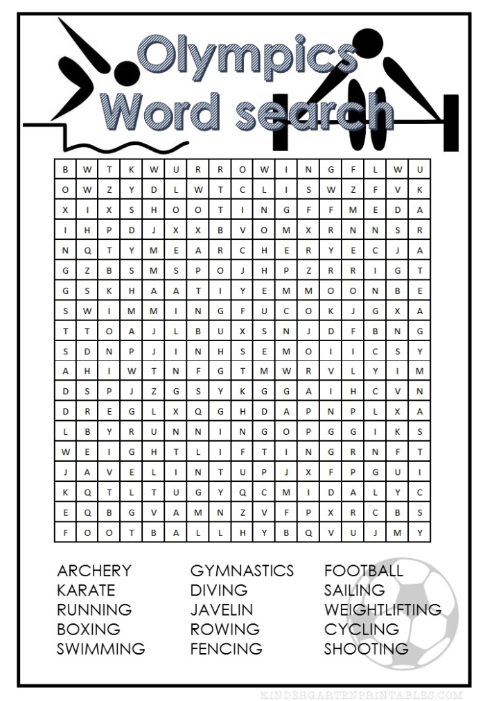 Olympic-themed word search worksheet for third graders featuring little athletes