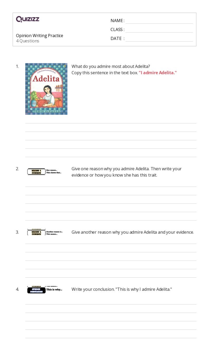 Opinion Writing Check-Up Assessment Resource for Elementary Students Third grade students completing an opinion writing check-up worksheet with prompts for expressing and supporting their viewpoints