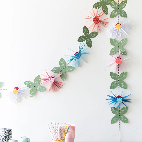 Colorful paper flower garland printable worksheet for crafting activities
