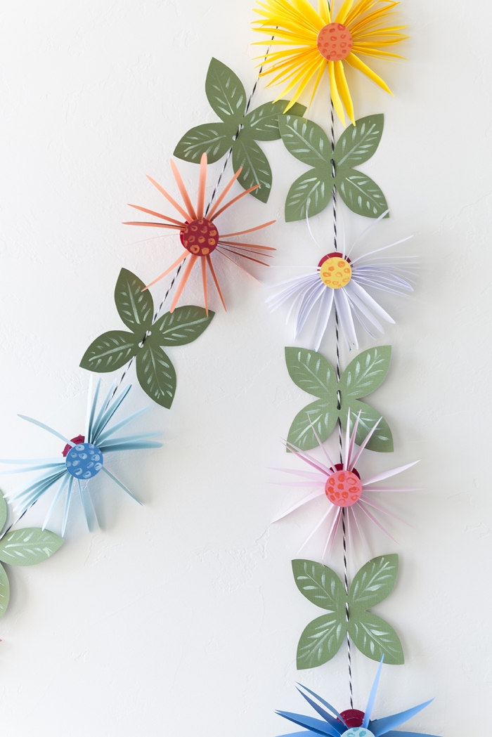 Colorful paper flower garland printable worksheet for crafting activities