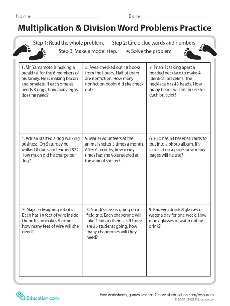 Multiplication and Division Partner Word Problems worksheet for third graders