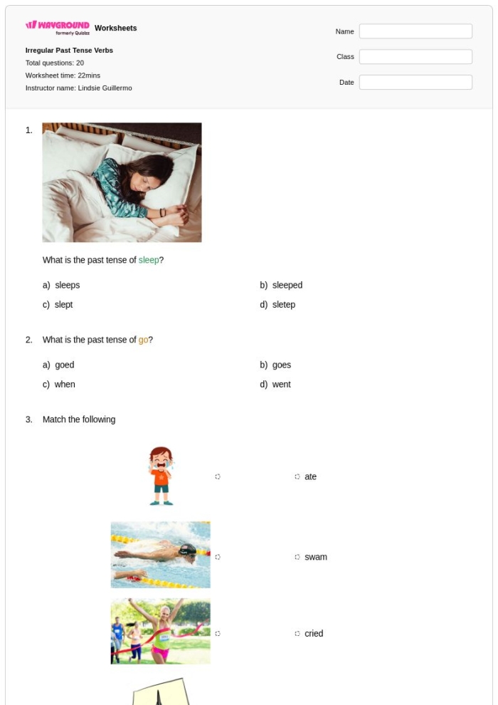 Third grade geography themed grammar worksheet with fill in the blank past tense verbs