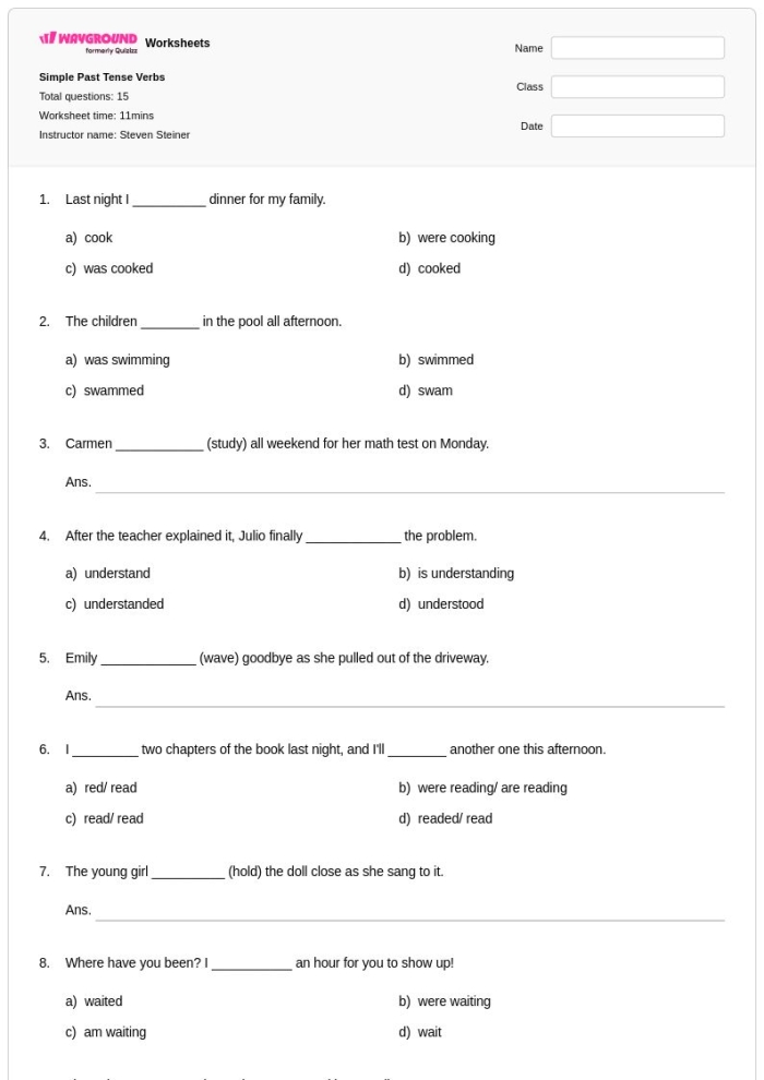 Third grade geography themed worksheet featuring fill in the blank exercises for practicing past tense verbs
