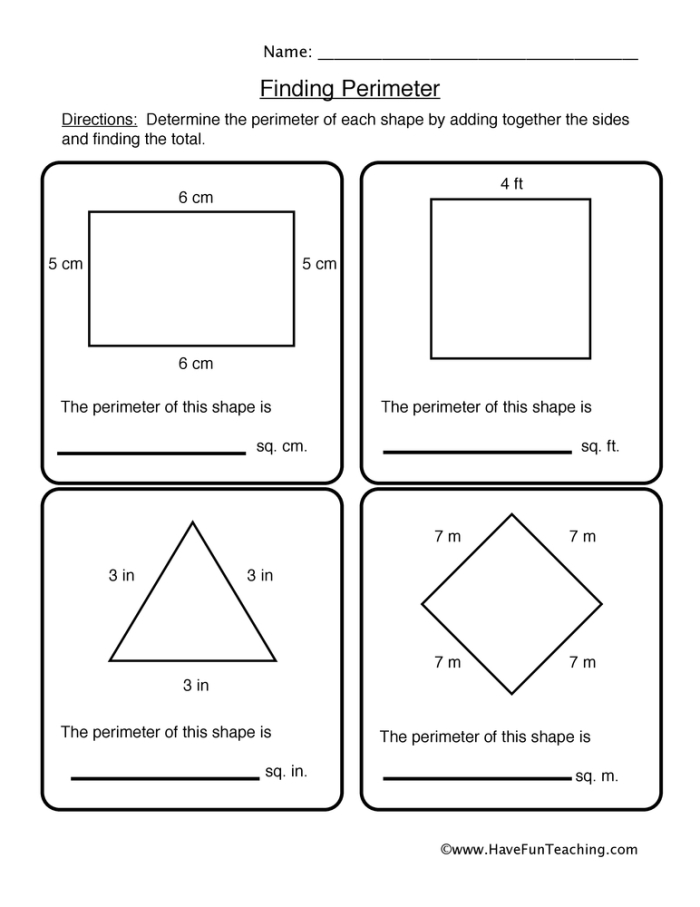 A 3rd grade math worksheet where students calculate the perimeter of houses to determine the largest one