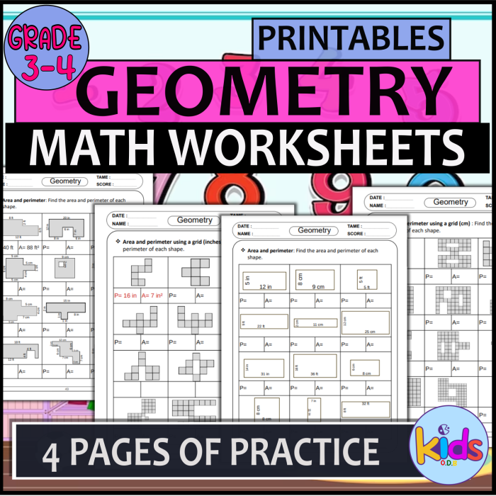 Third grade math worksheet for calculating the perimeter of various shapes measured in inches