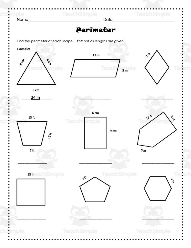 Third grade math worksheet for calculating the perimeter of house shapes to find the largest value