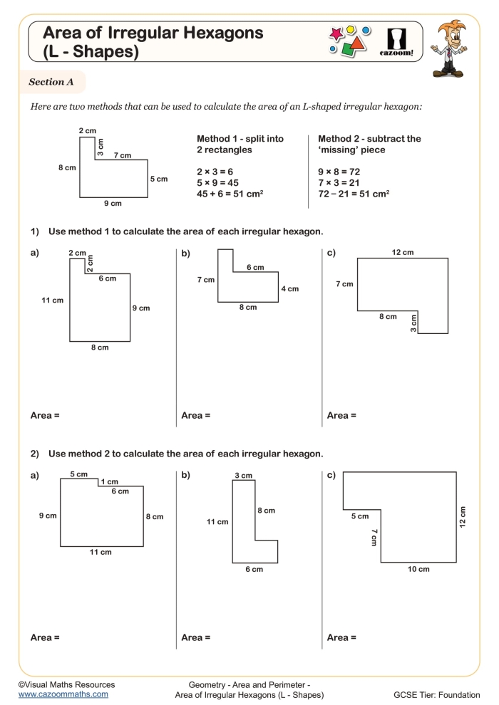 Third grade geometry worksheet showing various shapes for students to calculate perimeter in inches