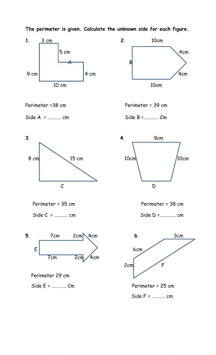 Third grade worksheet for calculating the perimeter of houses in a fun geometry exercise