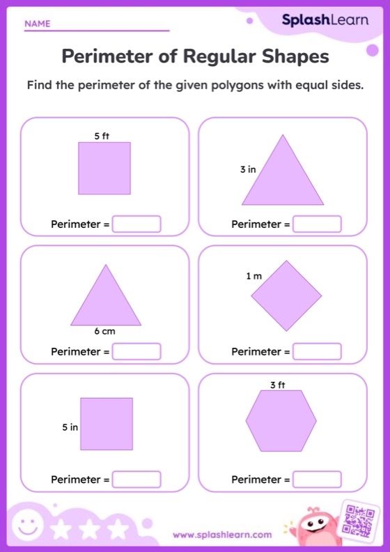 Third grade student practicing geometry by calculating the perimeter of various shapes measured in inches