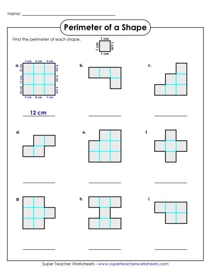 Children working on a perimeter worksheet featuring various polygons for geometry practice. Geometry Basics: Perimeter worksheet for third graders.