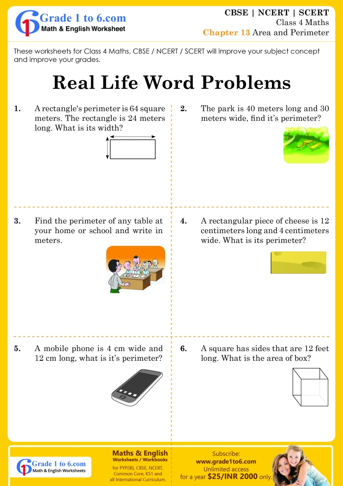 Third grade students solving perimeter word problems on a geometry worksheet