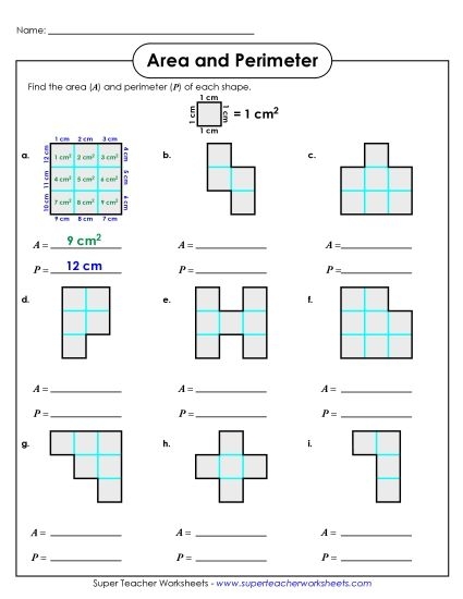 Children working on a perimeter calculation worksheet featuring various polygons