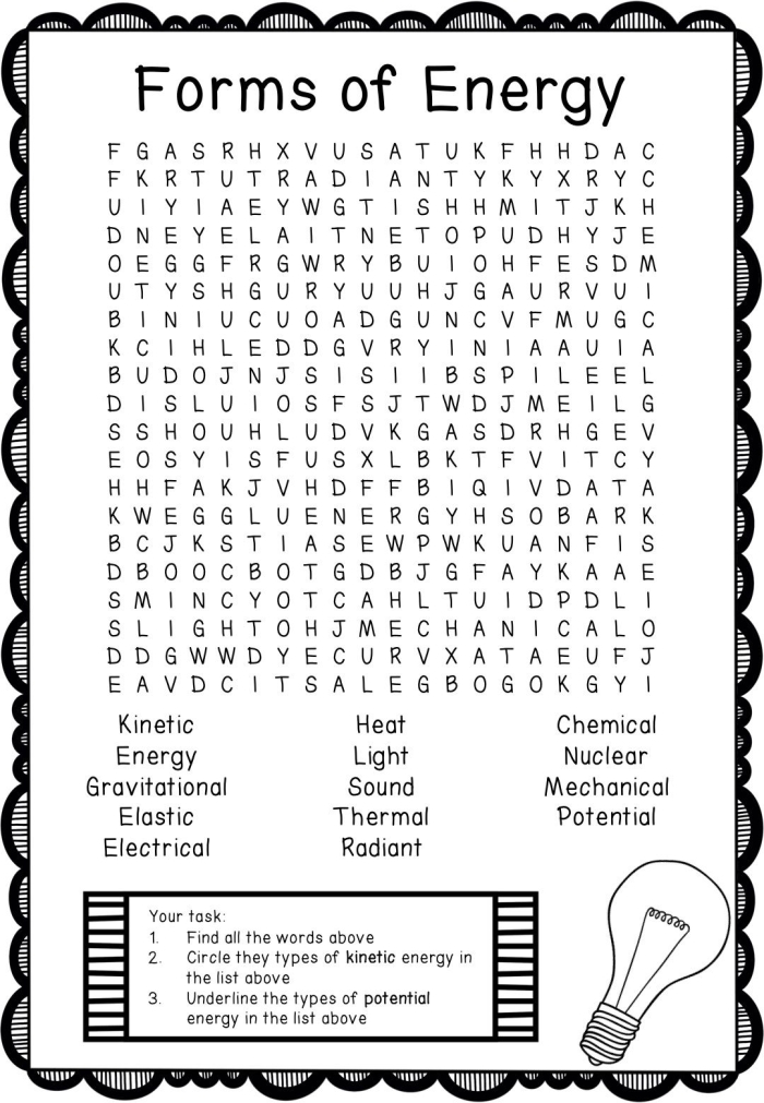 Third grade energy word search puzzle with physics vocabulary terms hidden in grid format