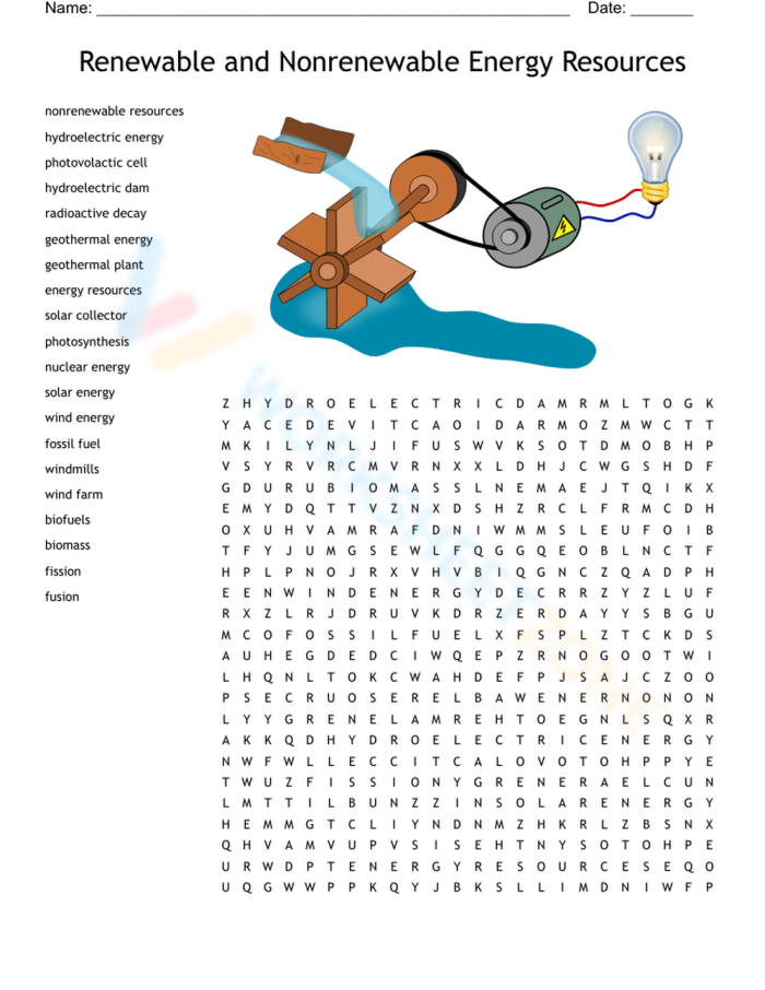 Third grade energy vocabulary word search puzzle with physics terms hidden in a grid of letters