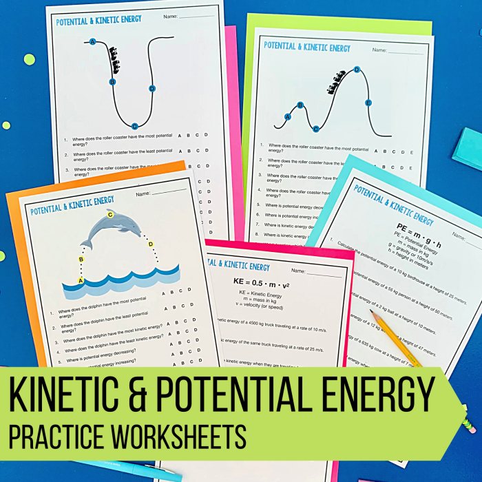Third grade student completing a physics worksheet about potential and kinetic energy