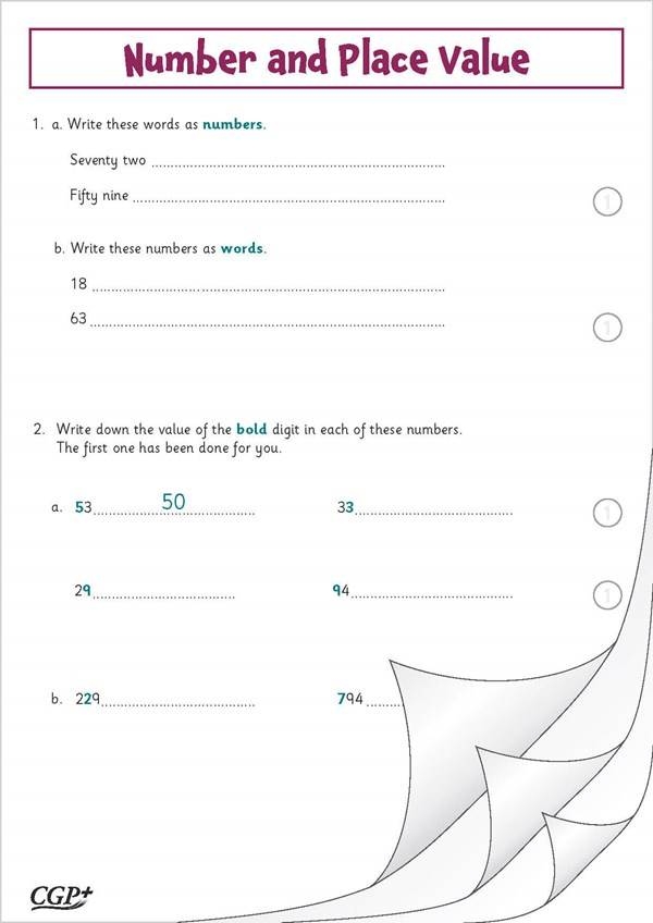 Third grade student working on a three-digit place value assessment worksheet focusing on ones tens and hundreds