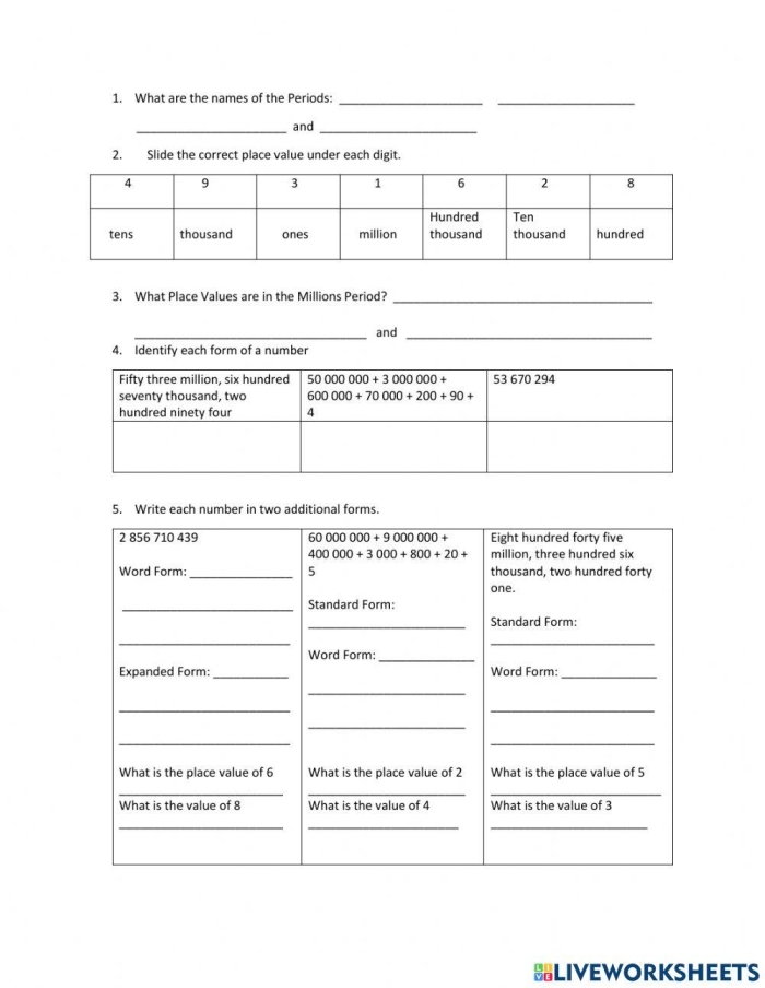 Place Value and Expanded Form Worksheet for Third Grade Number Four Third grade student practicing place value and expanded form math problems on a worksheet