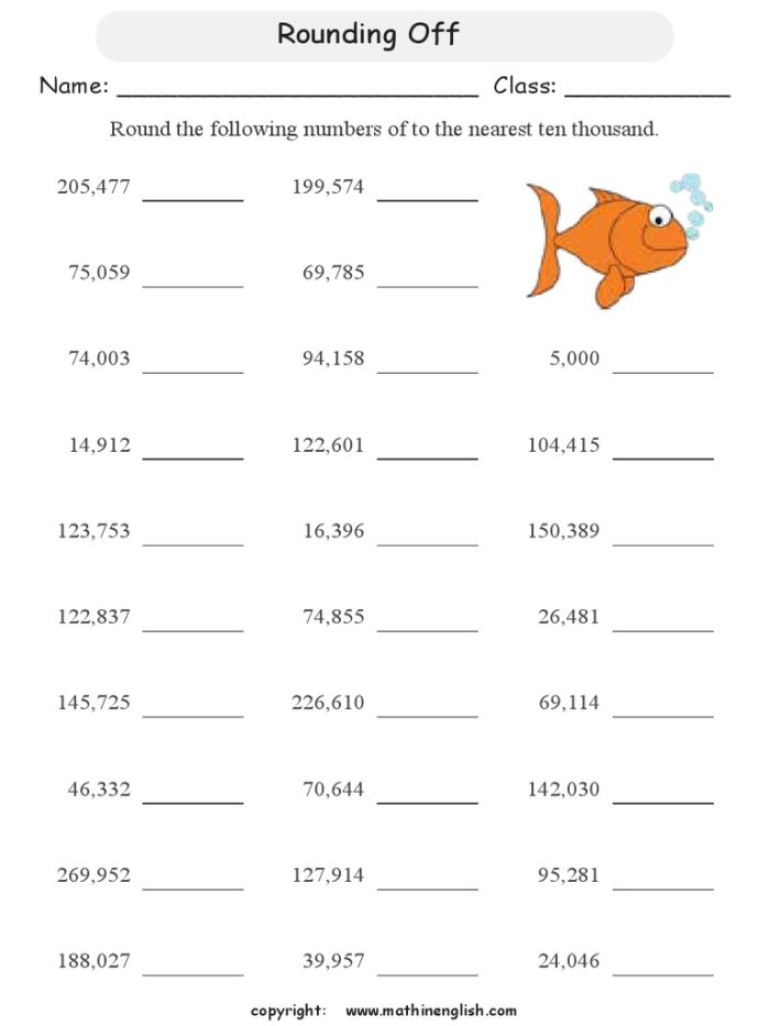 Third Grade Measurement Worksheet: Rounding to the Nearest Thousand Rounding to the nearest thousand worksheet for third graders practicing place value skills