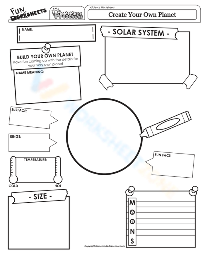 Make a Planet worksheet for imaginative exploration and counting skills Third-grade student creating a unique planet design on a worksheet