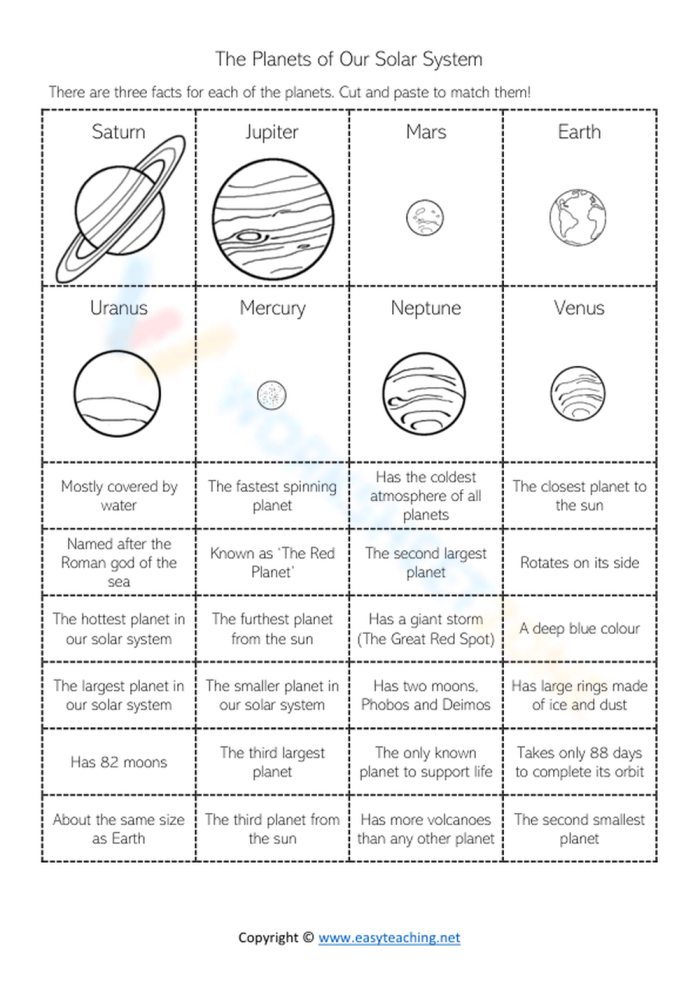 Third grade student completing a solar system worksheet about the order of the planets