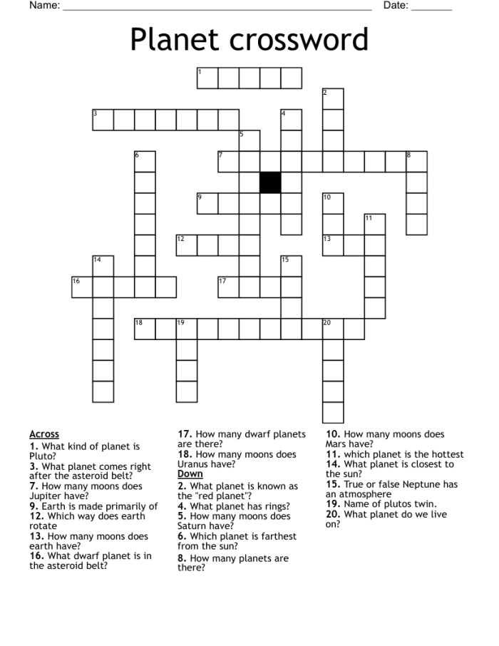 Colorful illustration of planets for the Planet Pictures Crossword worksheet