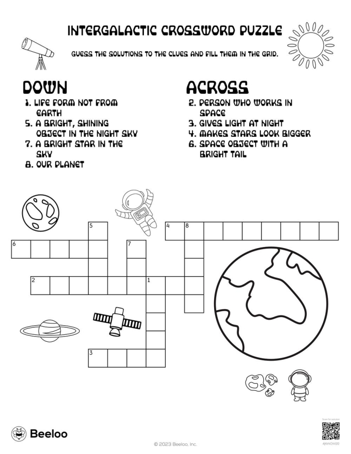 Third grade Earth and space science worksheet featuring a planet pictures crossword puzzle number ten