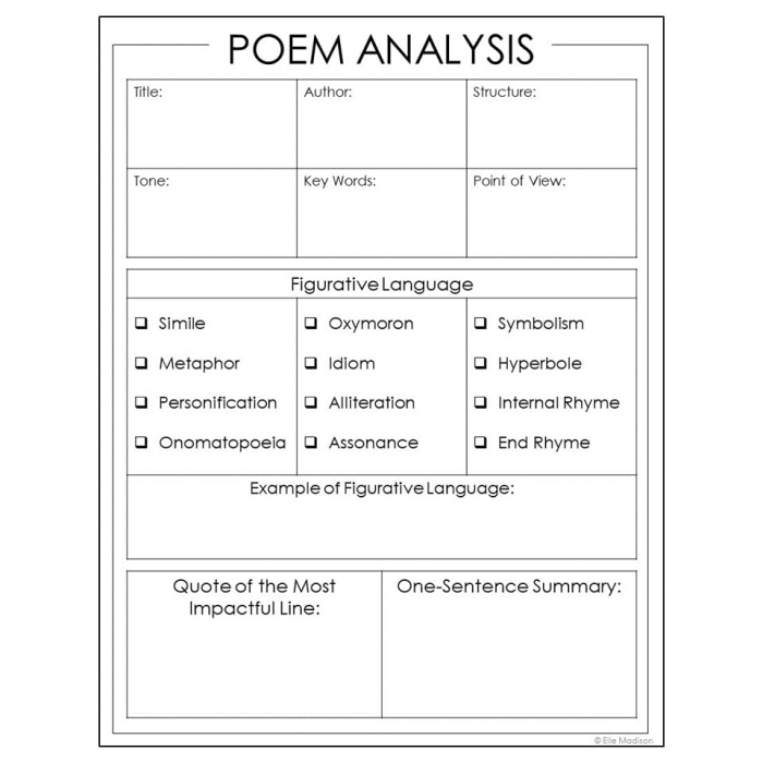 Worksheet image for Analyzing a Poem activity designed for elementary students Analyzing a Poem graphic organizer for third graders to enhance poetry comprehension