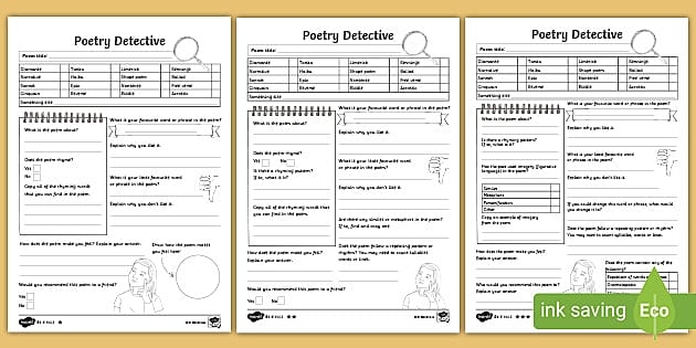 Worksheet image for Analyzing a Poem activity in third grade classroom Graphic organizer for analyzing a poem with guiding questions for third graders