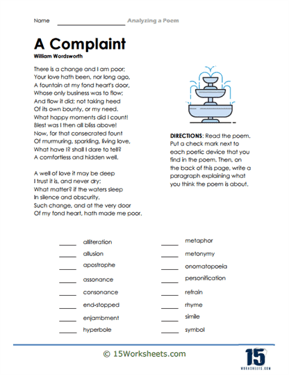 Graphic organizer for analyzing poetry, image number 23 Analyzing a Poem worksheet designed for third graders to aid in poem comprehension