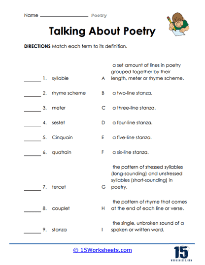 Worksheet exploring rhythm in poetry using Casey at the Bat for third graders